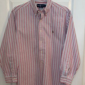 Ralph Lauren Striped Button-Down Shirt in Red, Blue & White Sz 16 1/2 - 32/33